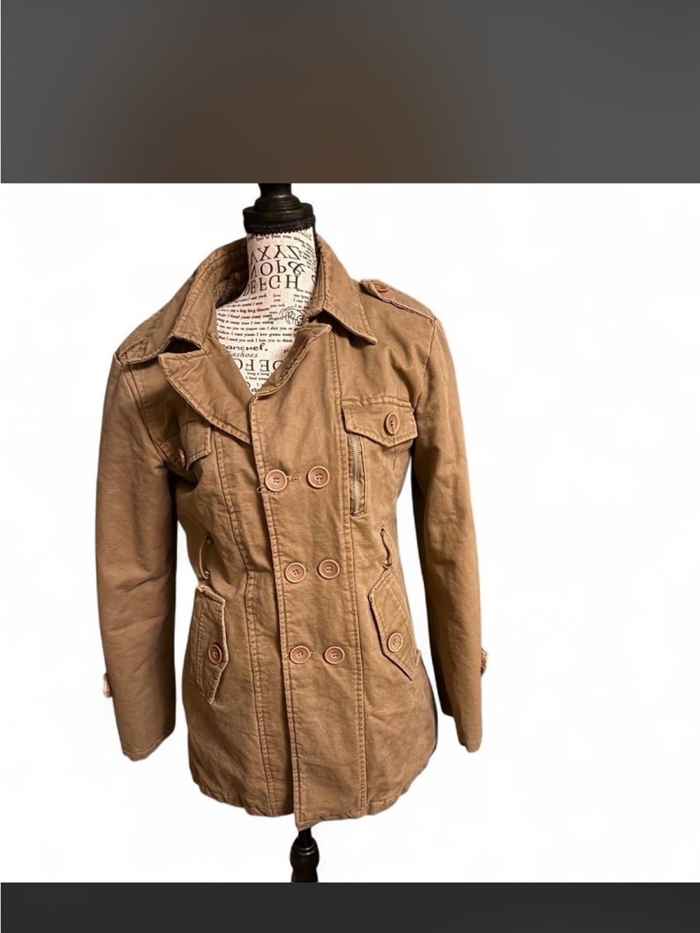 Vintage fleece lined Classic Tan Double-Breasted Trench Jacket